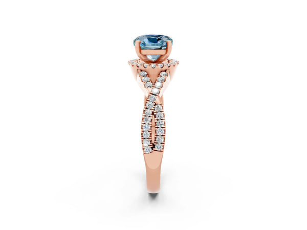 Rose gold Cushion Cut Aquamarine  Halo Twist Band Solitaire Prong Setting Ring