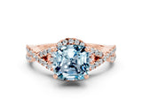 Rose gold Cushion Cut Aquamarine  Halo Twist Band Solitaire Prong Setting Ring_24