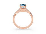 Rose gold Cushion Cut Aquamarine  Halo Twist Band Solitaire Prong Setting Ring_27