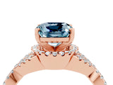 Rose gold Cushion Cut Aquamarine  Halo Twist Band Solitaire Prong Setting Ring_28