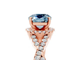 Rose gold Cushion Cut Aquamarine  Halo Twist Band Solitaire Prong Setting Ring_29