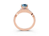 Rose gold Cushion Cut Aquamarine Halo Twist Band Solitaire Prong Setting Ring_3