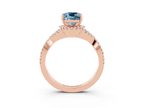Rose gold Cushion Cut Aquamarine Halo Twist Band Solitaire Prong Setting Ring_3