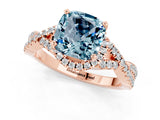 Rose gold Cushion Cut Aquamarine  Halo Twist Band Solitaire Prong Setting Ring_43