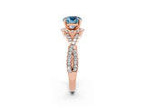 Rose gold Cushion Cut Aquamarine  Halo Twist Band Solitaire Prong Setting Ring_44