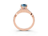 Rose gold Cushion Cut Aquamarine  Halo Twist Band Solitaire Prong Setting Ring_45