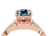 Rose gold Cushion Cut Aquamarine  Halo Twist Band Solitaire Prong Setting Ring_46