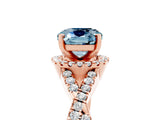 Rose gold Cushion Cut Aquamarine  Halo Twist Band Solitaire Prong Setting Ring_47