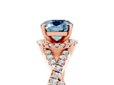 Rose gold Cushion Cut Aquamarine Halo Twist Band Solitaire Prong Setting Ring_5