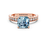 Rose gold Cushion Cut Aquamarine Milgrain Pavé Engagement Ring with Four-Prong Setting_12