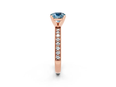 Rose gold Cushion Cut Aquamarine Milgrain Pavé Engagement Ring with Four-Prong Setting_14
