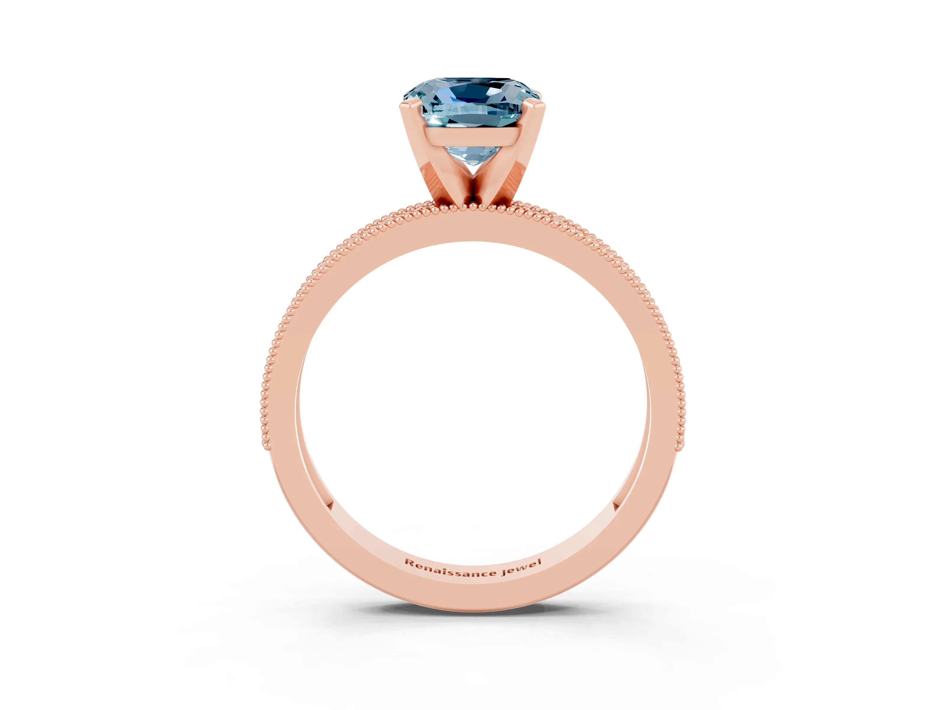 Rose gold Cushion Cut Aquamarine Milgrain Pavé Engagement Ring with Four-Prong Setting_15