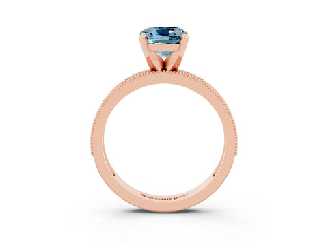 Rose gold Cushion Cut Aquamarine Milgrain Pavé Engagement Ring with Four-Prong Setting_15
