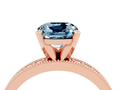 Rose gold Cushion Cut Aquamarine Milgrain Pavé Engagement Ring with Four-Prong Setting_16