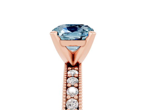 Rose gold Cushion Cut Aquamarine Milgrain Pavé Engagement Ring with Four-Prong Setting_17