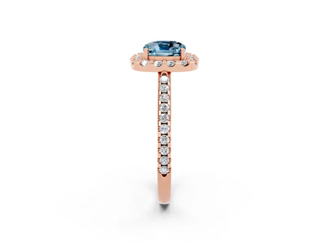 Rose gold Cushion Cut Aquamarine Pavé Halo Ring with Four-Prong Setting_14