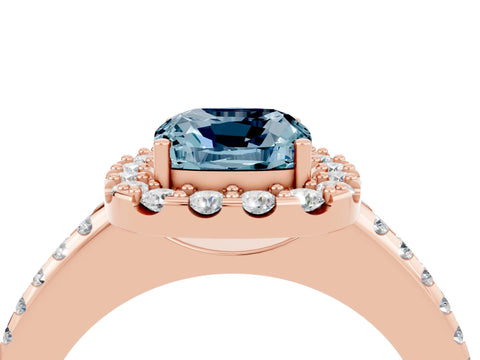 Rose gold Cushion Cut Aquamarine Pavé Halo Ring with Four-Prong Setting_16