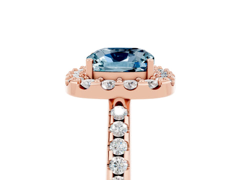Rose gold Cushion Cut Aquamarine Pavé Halo Ring with Four-Prong Setting_17
