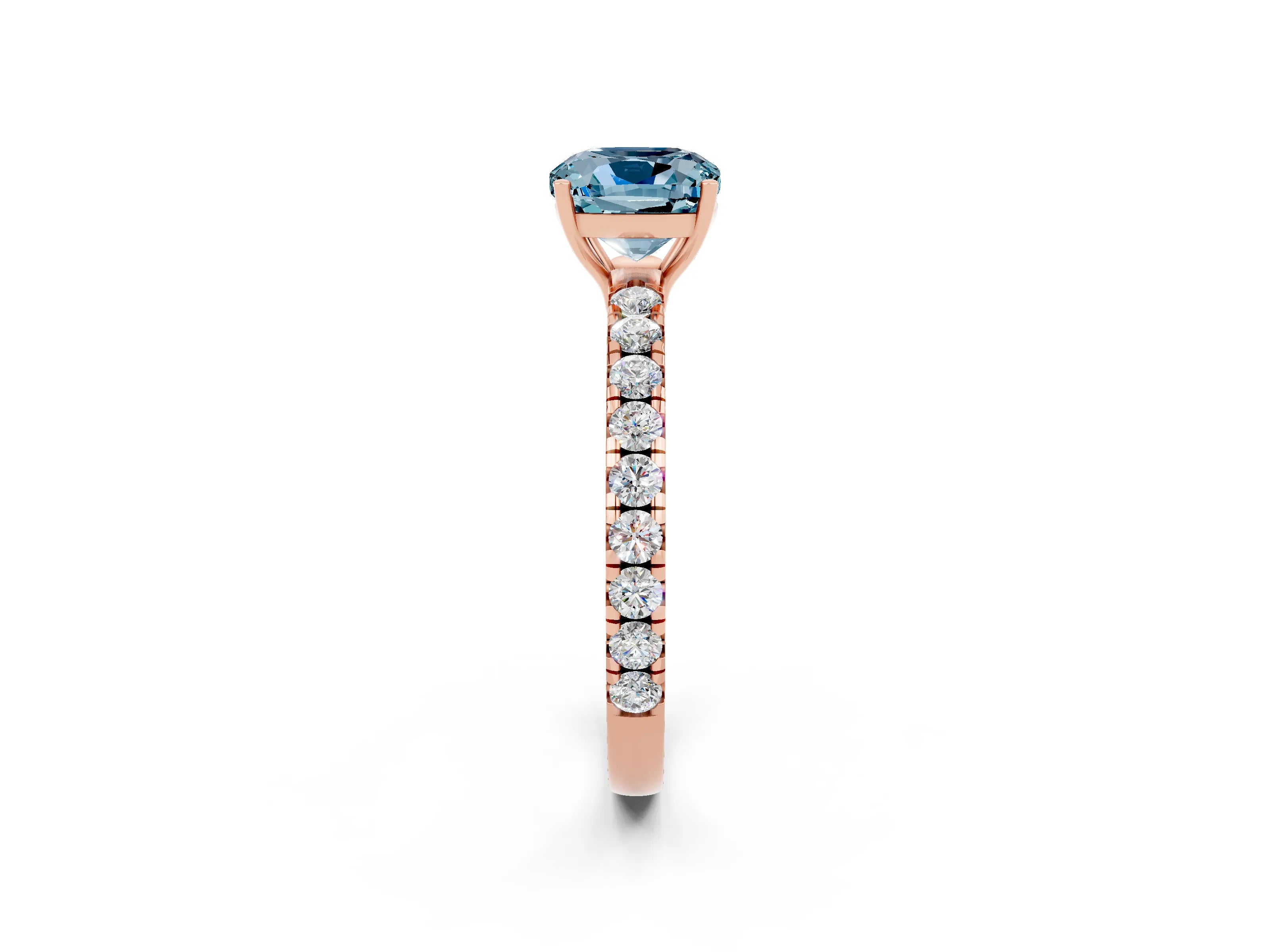Rose gold Cushion Cut Aquamarine Pavé Solitaire Engagement Ring with Four-Prong Setting_14