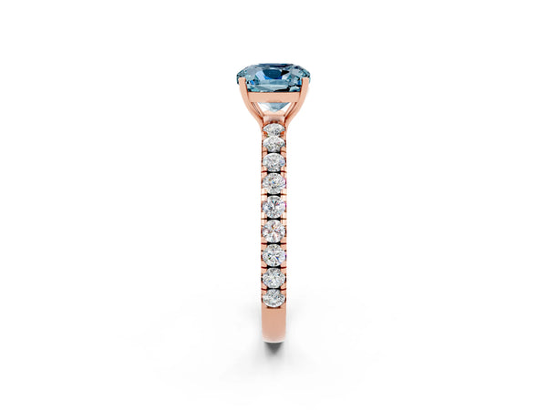 Rose gold Cushion Cut Aquamarine Pavé Solitaire Engagement Ring with Four-Prong Setting