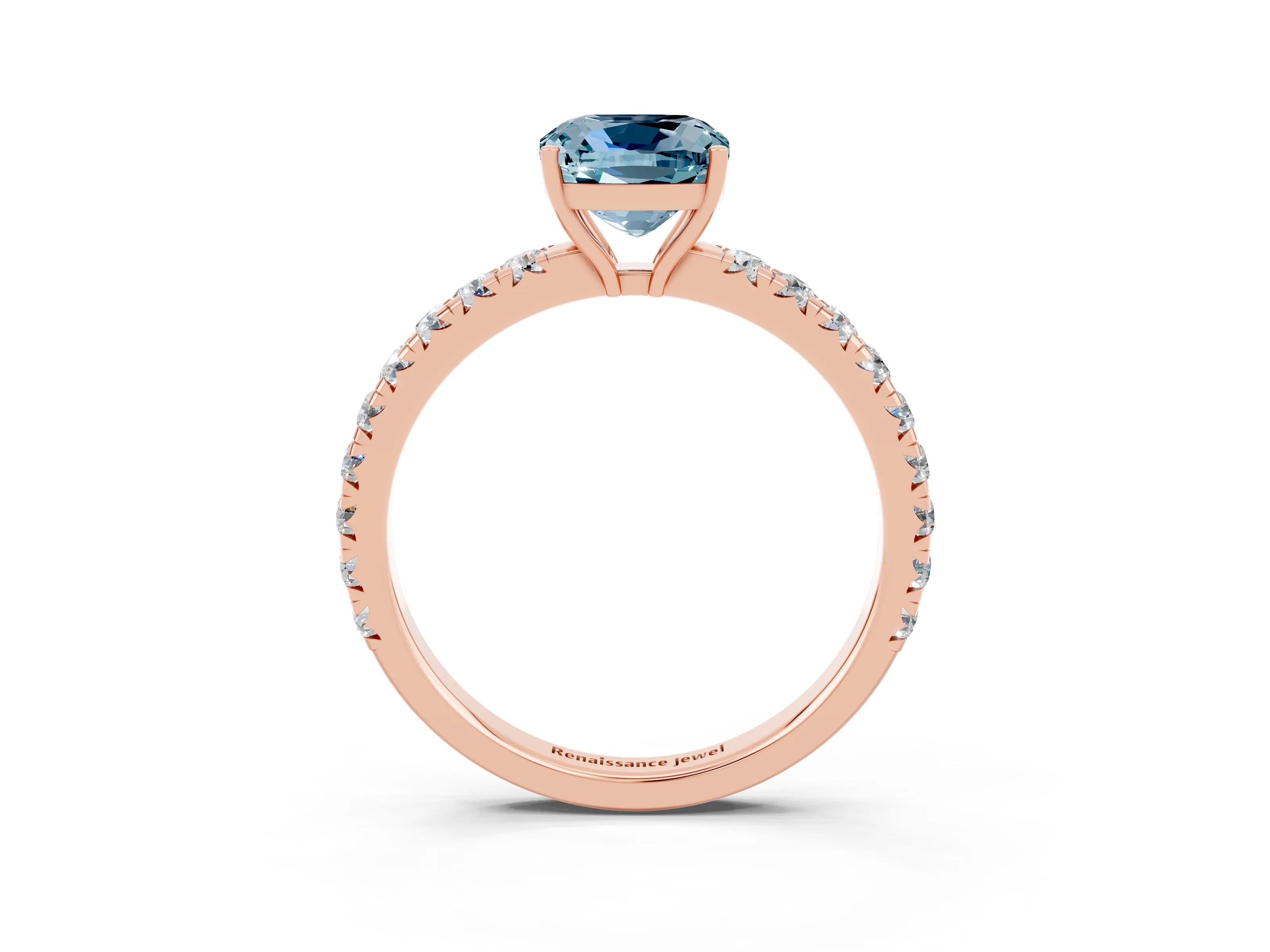 Rose gold Cushion Cut Aquamarine Pavé Solitaire Engagement Ring with Four-Prong Setting_15