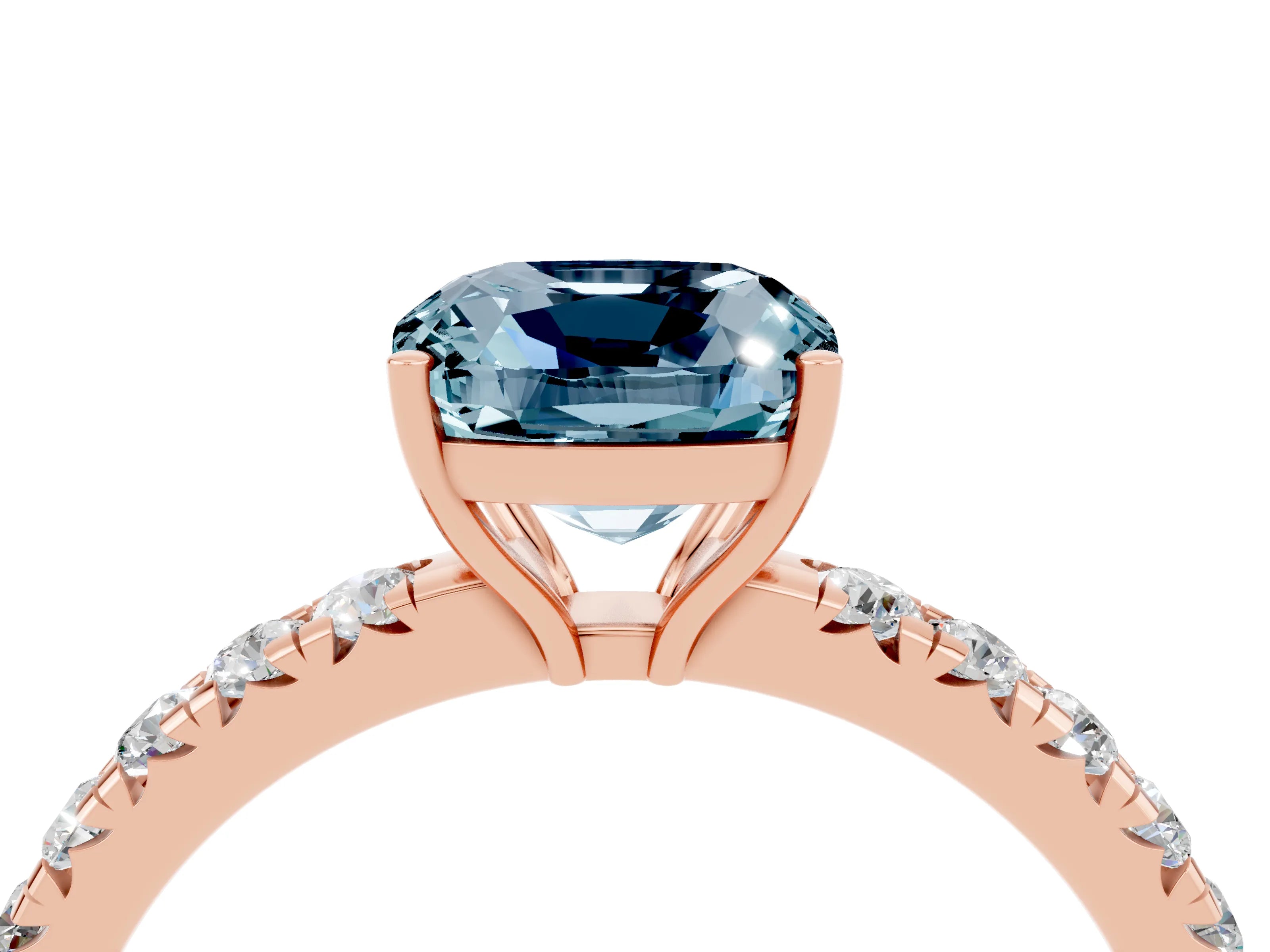 Rose gold Cushion Cut Aquamarine Pavé Solitaire Engagement Ring with Four-Prong Setting_16