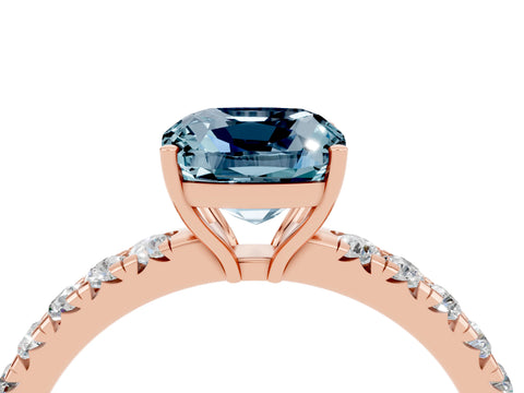 Rose gold Cushion Cut Aquamarine Pavé Solitaire Engagement Ring with Four-Prong Setting_16