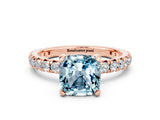 Rose gold Cushion Cut Aquamarine Pavé Solitaire Ring with Round Band and Prong Setting_24