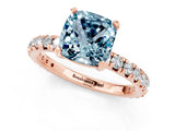 Rose gold Cushion Cut Aquamarine Pavé Solitaire Ring with Round Band and Prong Setting_25