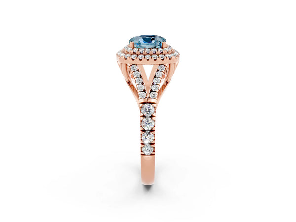 Rose gold Cushion Cut Aquamarine Pavé Split Shank Double Halo Engagement Ring