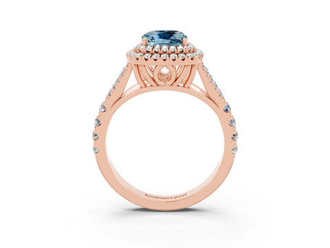 Rose gold Cushion Cut Aquamarine Pavé Split Shank Double Halo Engagement Ring_3