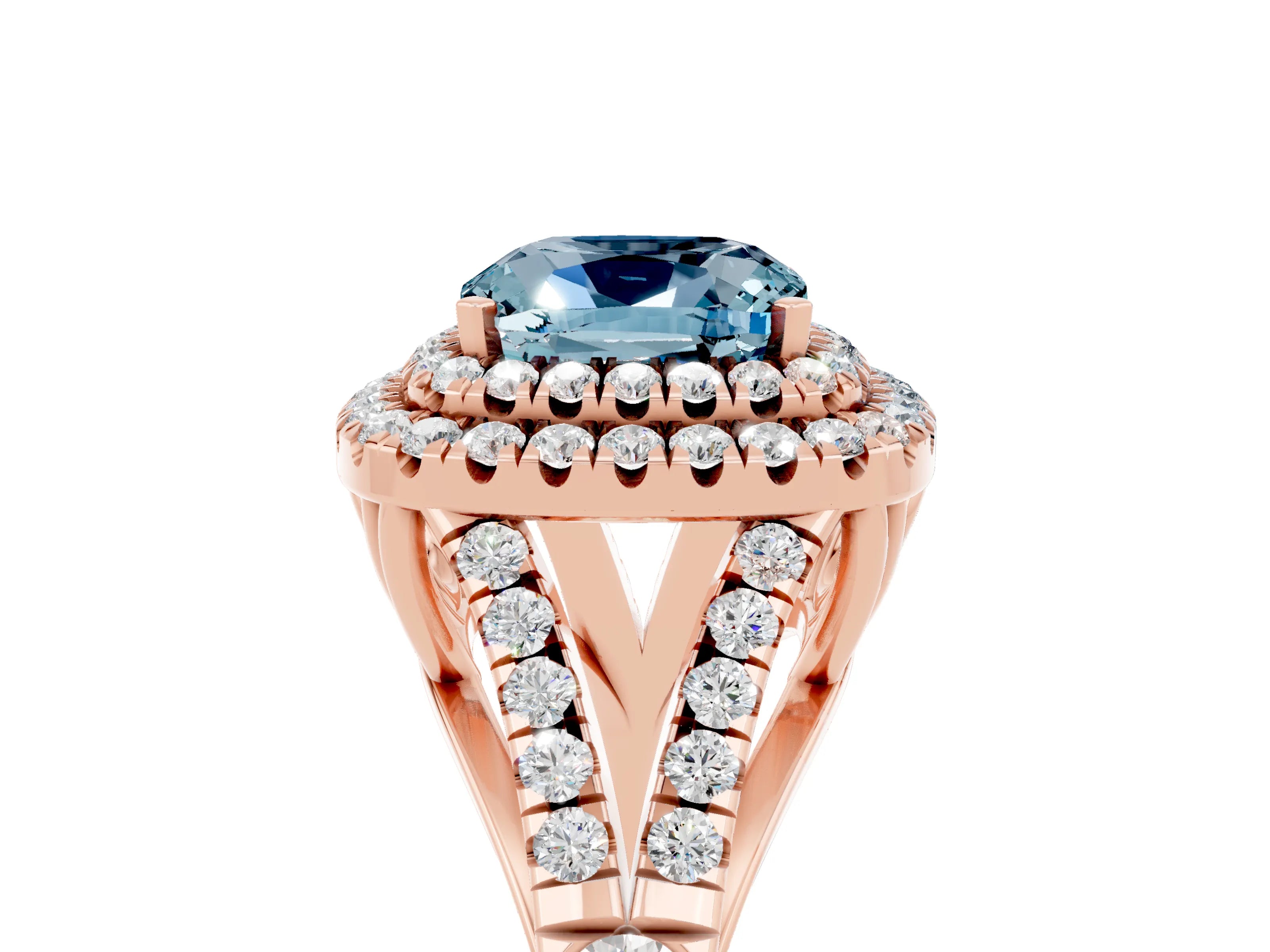 Rose gold Cushion Cut Aquamarine Pavé Split Shank Double Halo Engagement Ring_5