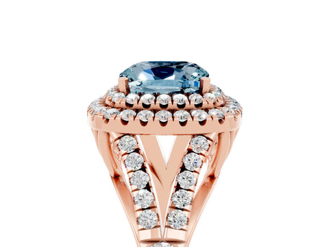 Rose gold Cushion Cut Aquamarine Pavé Split Shank Double Halo Engagement Ring_5