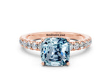Rose gold Cushion Cut Aquamarine Pave Band Solitaire Ring with Four-Prong Setting_24