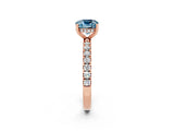 Rose gold Cushion Cut Aquamarine Pave Band Solitaire Ring with Four-Prong Setting_26