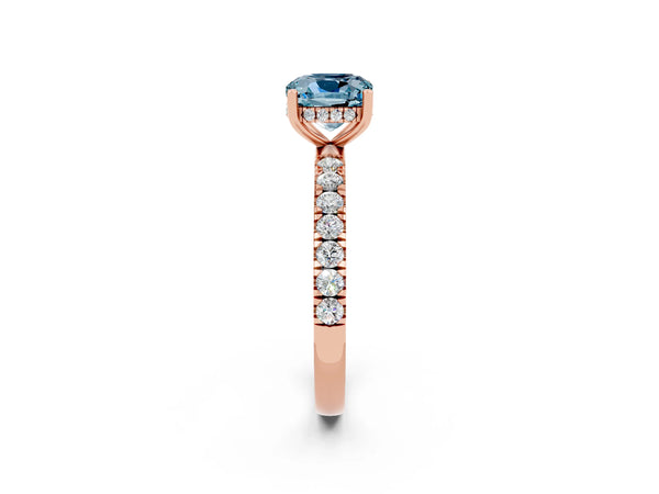 Rose gold Cushion Cut Aquamarine Pave Band Solitaire Ring with Round  and Prong Setting