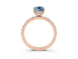 Rose gold Cushion Cut Aquamarine Pave Band Solitaire Ring with Four-Prong Setting_27