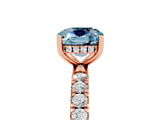 Rose gold Cushion Cut Aquamarine Pave Band Solitaire Ring with Four-Prong Setting_29