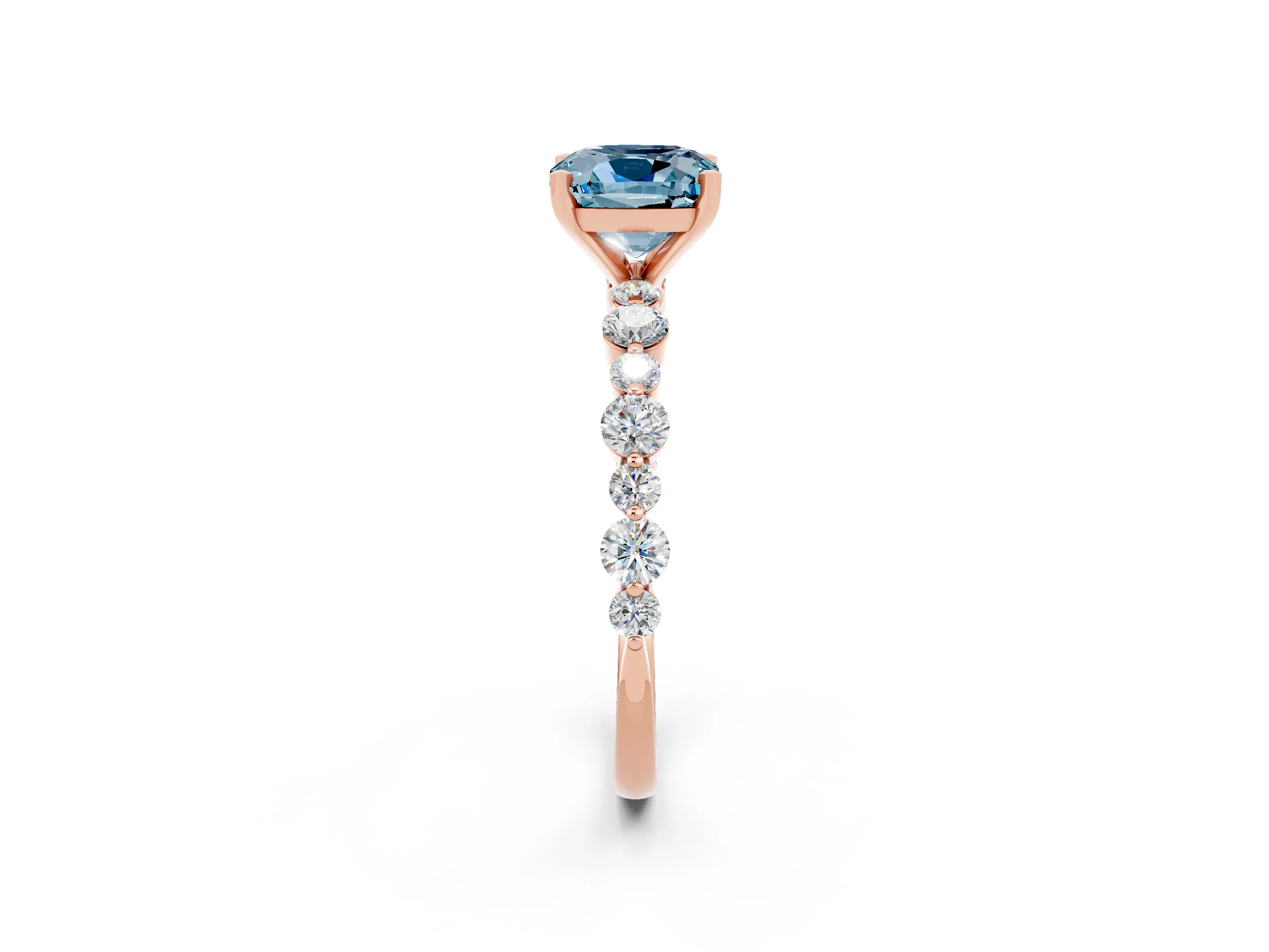 Rose gold Cushion Cut Aquamarine Prong Set Engagement Ring with Pavé Band_2