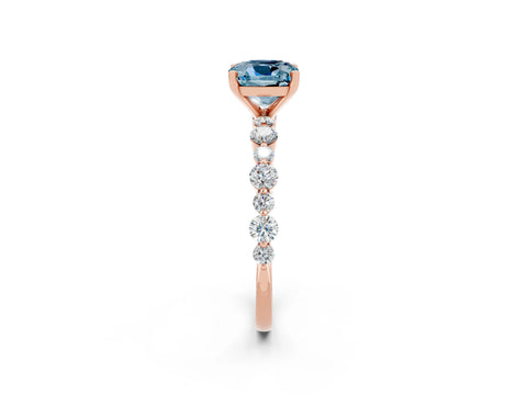 Rose gold Cushion Cut Aquamarine Prong Set Engagement Ring with Pavé Band_2
