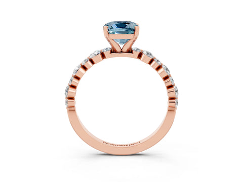 Rose gold Cushion Cut Aquamarine Prong Set Engagement Ring with Pavé Band_3