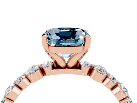 Rose gold Cushion Cut Aquamarine Prong Set Engagement Ring with Pavé Band_4