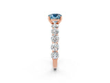 Rose gold Cushion Cut Aquamarine Prong Setting with Side Stones on a Pave Band_2