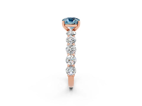Rose gold Cushion Cut Aquamarine Prong Setting with Side Stones on a Pave Band_2