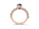 Rose gold Cushion Cut Aquamarine Prong Setting with Side Stones on a Pave Band_3