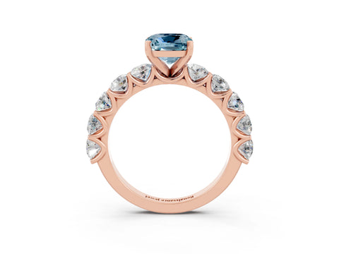 Rose gold Cushion Cut Aquamarine Prong Setting with Side Stones on a Pave Band_3