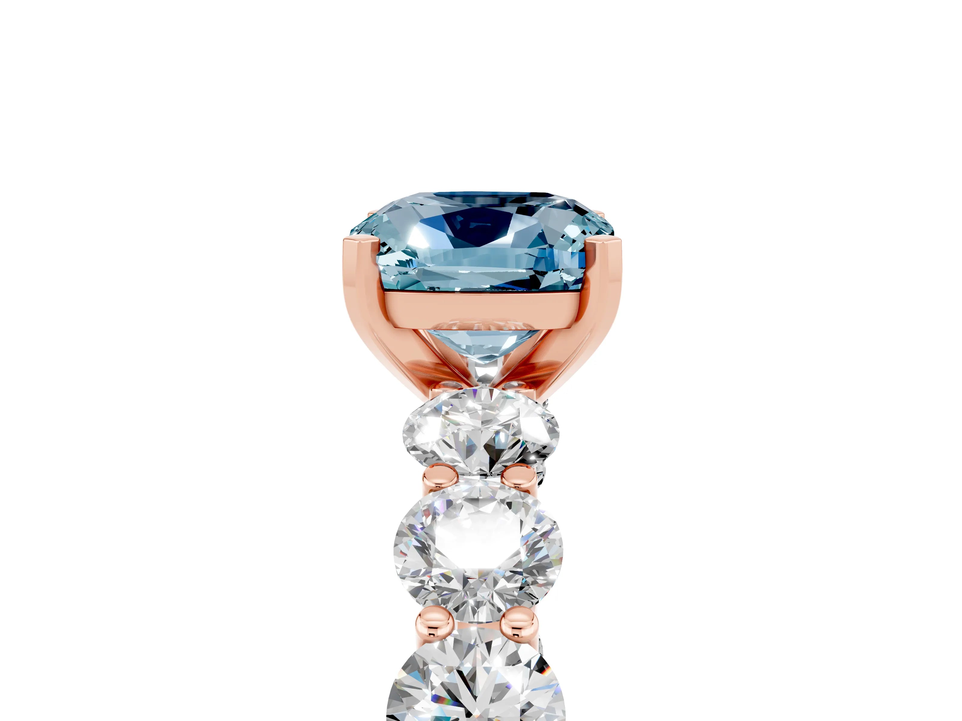 Rose gold Cushion Cut Aquamarine Prong Setting with Side Stones on a Pave Band_5