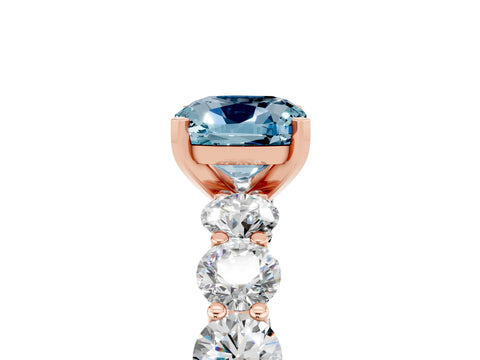 Rose gold Cushion Cut Aquamarine Prong Setting with Side Stones on a Pave Band_5