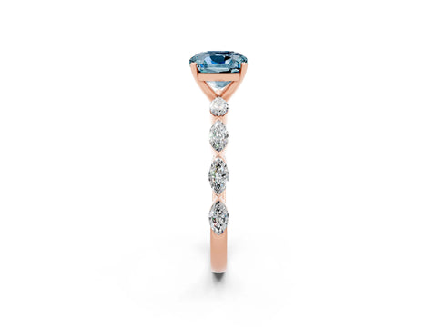 Rose gold Cushion Cut Aquamarine Ring with Marquise Side Stones and Prong Setting_2