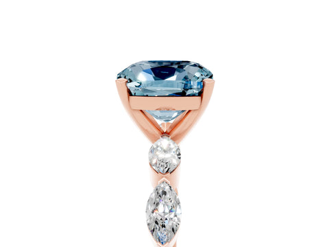 Rose gold Cushion Cut Aquamarine Ring with Marquise Side Stones and Prong Setting_5